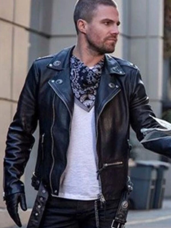 Oliver Queen Arrow Black Motorcycle Jacket