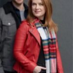 Olivia Our Christmas Mural 2023 Red Leather Jacket