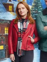 Olivia Our Christmas Mural 2023 Red Leather Jacket