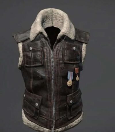 PUBG Biker Shearling Fur Leather Vest