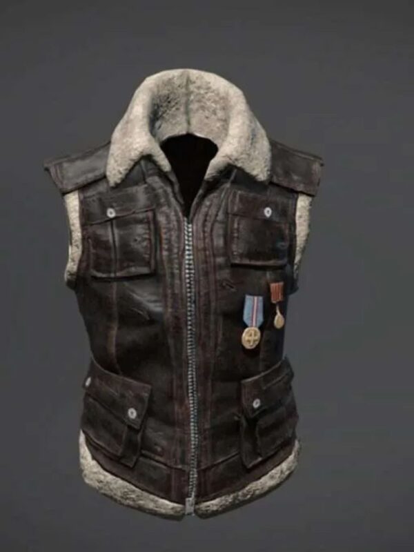 PUBG Biker Shearling Fur Leather Vest