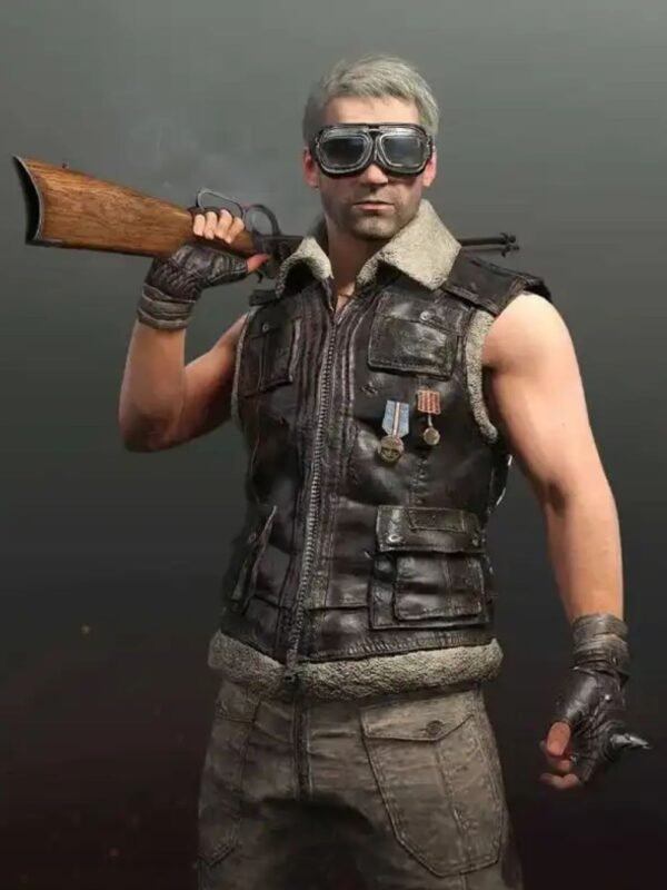 PUBG Biker Shearling Fur Leather Vest