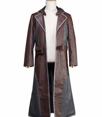 PUBG Brown and Grey Leather Coat With Hoodie