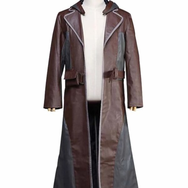 PUBG Brown and Grey Leather Coat With Hoodie