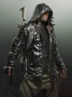 PUBG Mens Black Leather Hoodie Jacket