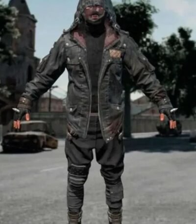 PUBG Mens Black Leather Hoodie Jacket