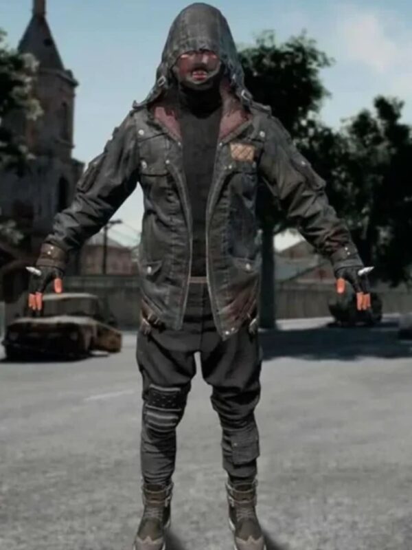 PUBG Mens Black Leather Hoodie Jacket