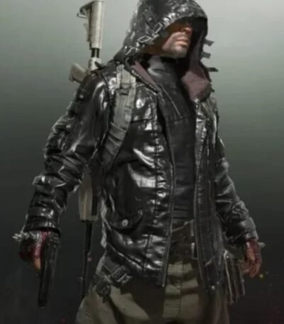 PUBG Mens Black Leather Hoodie Jacket