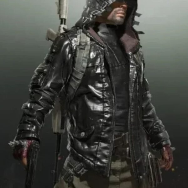 PUBG Mens Black Leather Hoodie Jacket