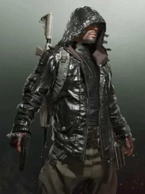 PUBG Mens Black Leather Hoodie Jacket