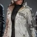 PUBG Women's White Leather Jacket With Hood