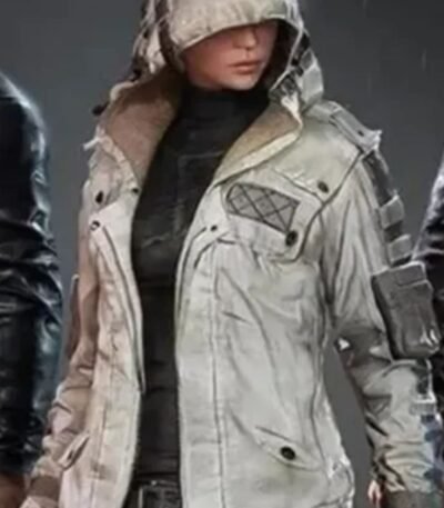 PUBG Women's White Leather Jacket With Hood