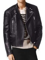 Padded shoulders Asymmetrical Motorcycle Jacket