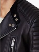 Padded shoulders Asymmetrical Motorcycle Jacket - Image 4