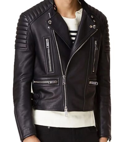 Padded shoulders Asymmetrical Motorcycle Jacket