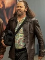 Pam and Tommy Nick Offerman Brown Leather Coat