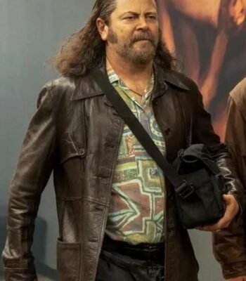 Pam and Tommy Nick Offerman Brown Leather Coat