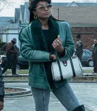 Patina Miller Power Book III Raq Green Shearling Leather Jacket