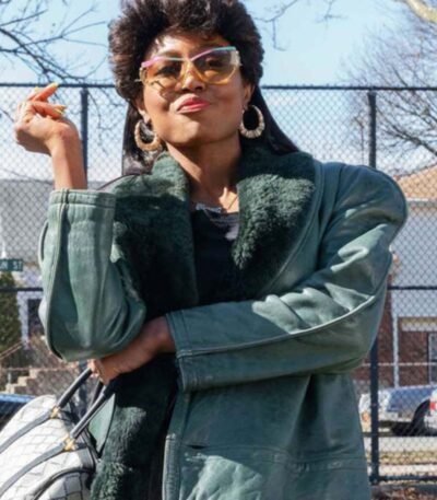 Patina Miller Power Book III Raq Green Shearling Leather Jacket