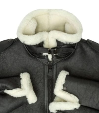 Philip Black Shearling Fur B6 Bomber Leather Jacket