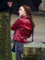 Phoebe Dynevor Bank Of Dave Red Jacket (6)