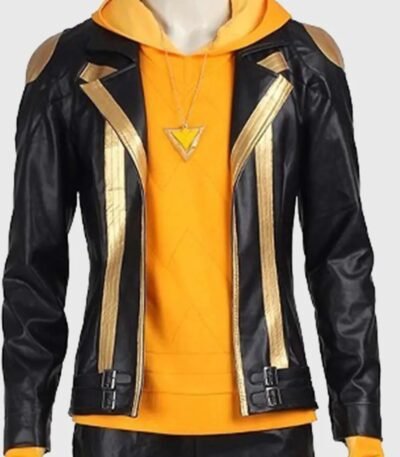Pokemon Go Team Spark Black Gold Leather Jacket