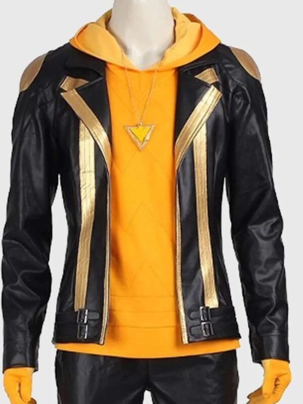 Pokemon Go Team Spark Black Gold Leather Jacket
