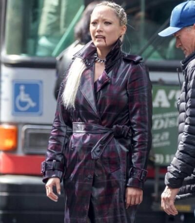 Pom Klementieff purple and black Thunder Force Coat