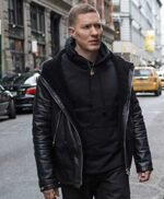 Power Tommy Egan Hooded Black Leather Jacket