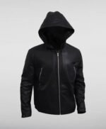Power Tommy Egan Hooded Black Leather Jacket
