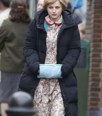 Princess Diana The Crown S04 Black Puffer Hooded Coat