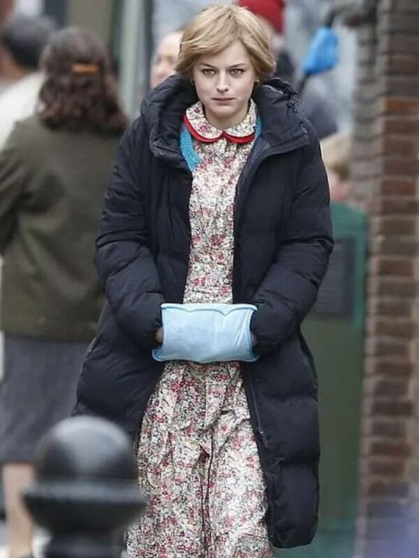 Princess Diana The Crown S04 Black Puffer Hooded Coat
