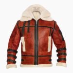 Pry Double Collar B-3 Shearling Red Leather Aviator Jacket