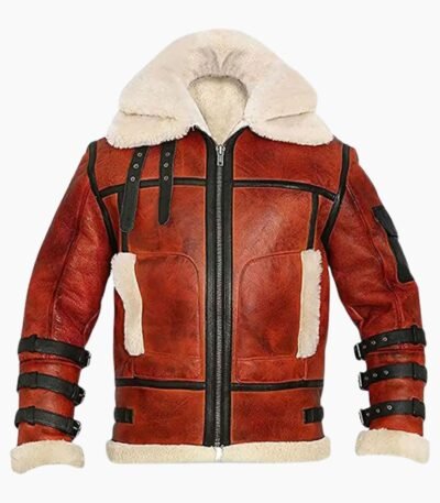 Pry Double Collar B-3 Shearling Red Leather Aviator Jacket