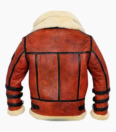 Pry Double Collar B-3 Shearling Red Leather Aviator Jacket