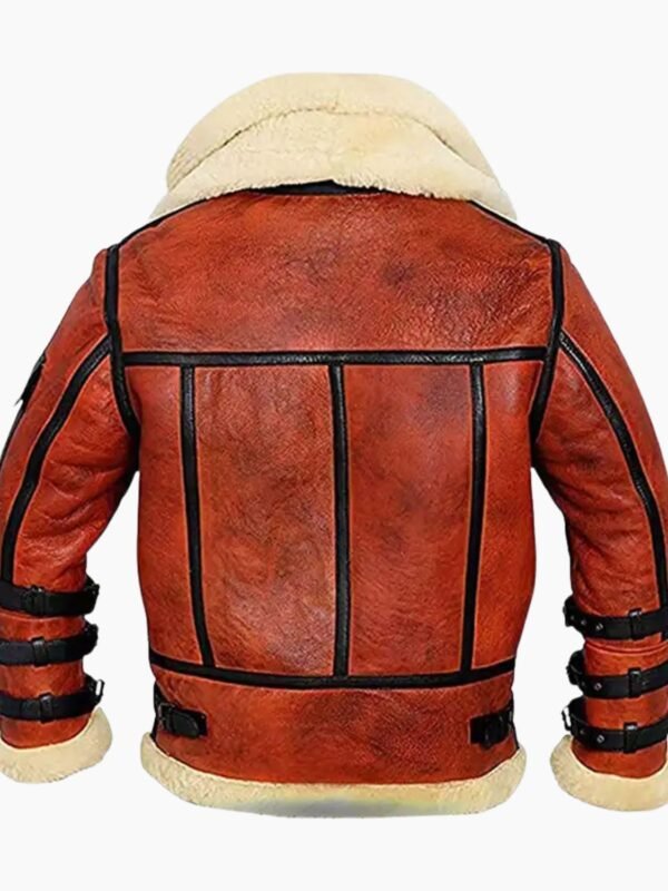 Pry Double Collar B-3 Shearling Red Leather Aviator Jacket