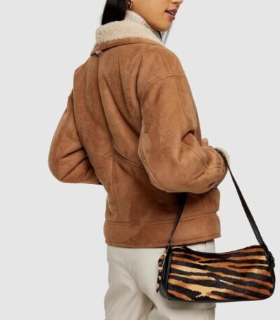 Rachel Omega Brown Shearling Leather Jacket