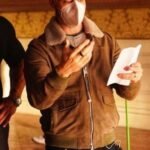 Red Notice Rawson Marshall Brown Leather Bomber Jacket