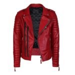 Red Quilted Biker Jacket Leather