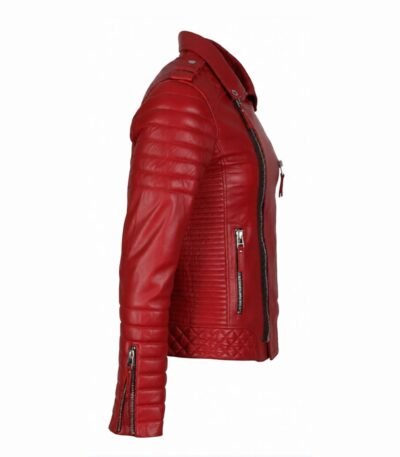 Red Quilted Biker Jacket Leather
