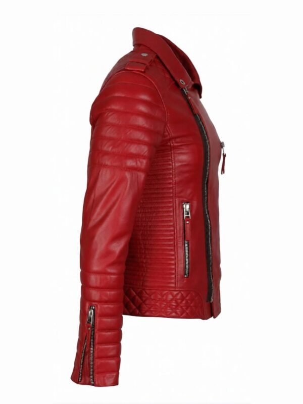 Red Quilted Biker Jacket Leather