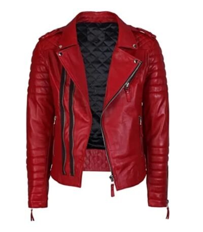 Red Quilted Biker Jacket Leather