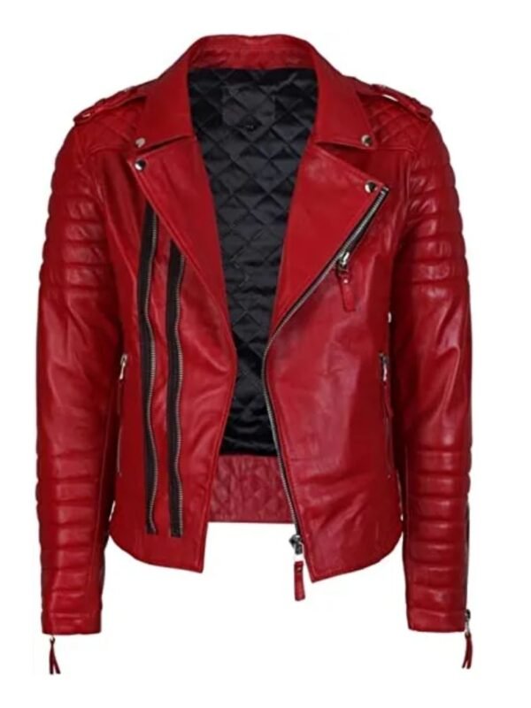 Red Quilted Biker Jacket Leather