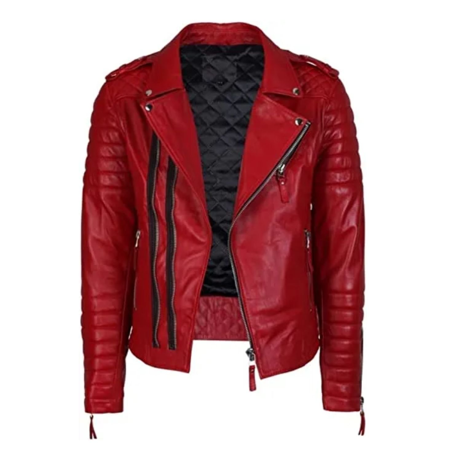 Red Quilted Biker Jacket Leather Red Quilted Biker Jacket Leather
