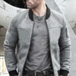 Reed Army Grey and Black Suede MA-1 Bomber Jacket
