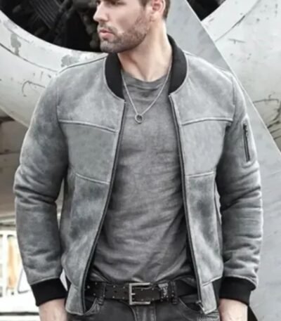 Reed Army Grey and Black Suede MA-1 Bomber Jacket