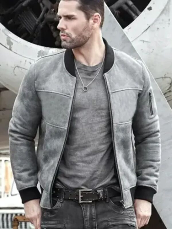 Reed Army Grey and Black Suede MA-1 Bomber Jacket