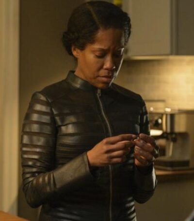 Regina King Watchmen Black Stripes Leather Jacket