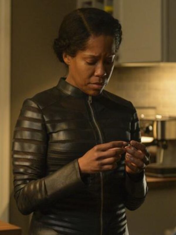 Regina King Watchmen Black Stripes Leather Jacket