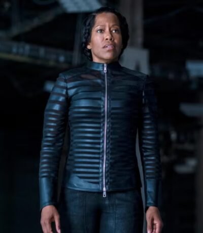 Regina King Watchmen Black Stripes Leather Jacket